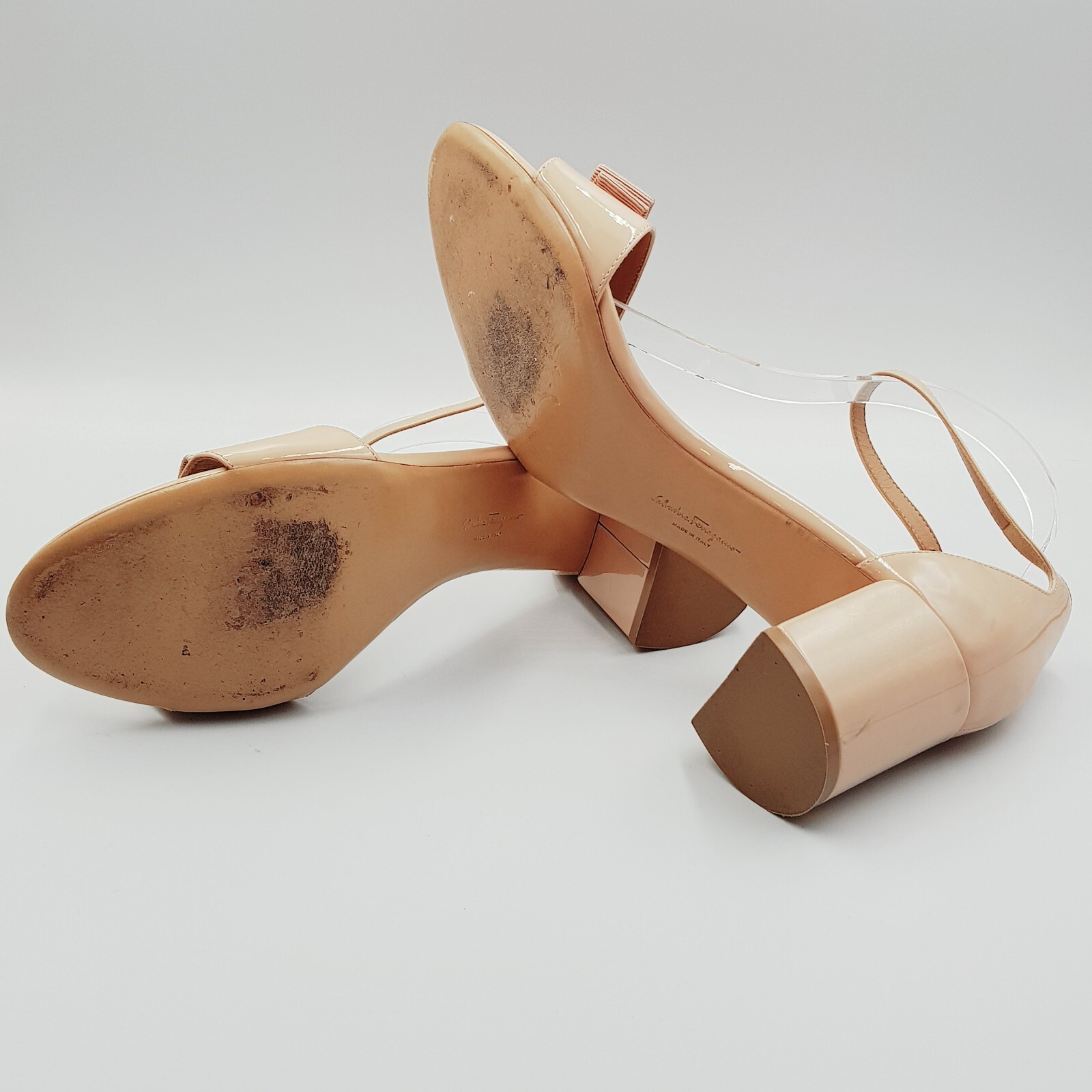 SALVATORE FERRAGAMO Womens US 10 Patent Leather Gavina City Sandals Heels Shoes