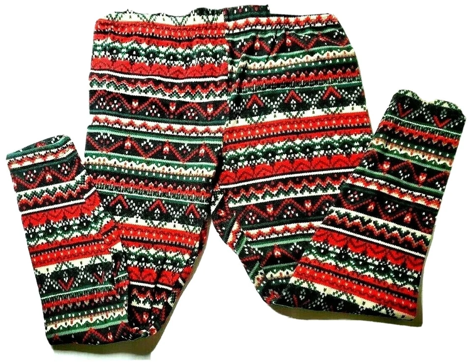 Leggings Faded Glory 1X Plus Mujer Rojo Gris Multicolor Invierno Cálido Elastizado 16W Foto 3 de 4