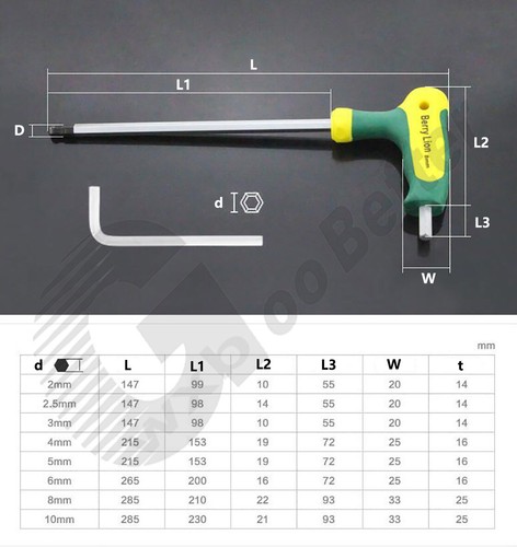 T Handle Allen Keys CR-V Hex Key Screwdriver Metric Bike Tools Double End 2~10mm - Picture 2 of 10