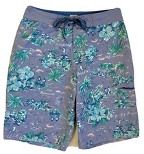 MOSSIMO Sz 30 Men s Blue Floral Print Swim Trunks/Board Shorts Hibiscus Fiji