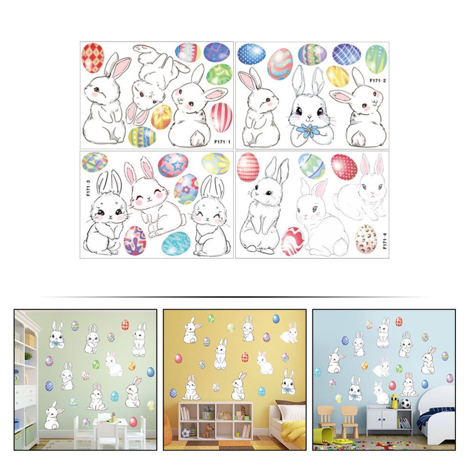 4 Sheets Cartoon Rabbit Wall Stickers and Posters House Decoration