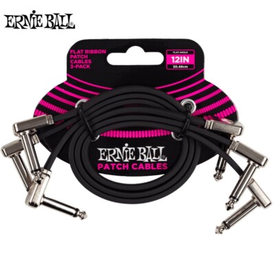 3-PACK Ernie Ball 6222 12'' Flat Ribbon Pedalboard Right Angle Patch Cable