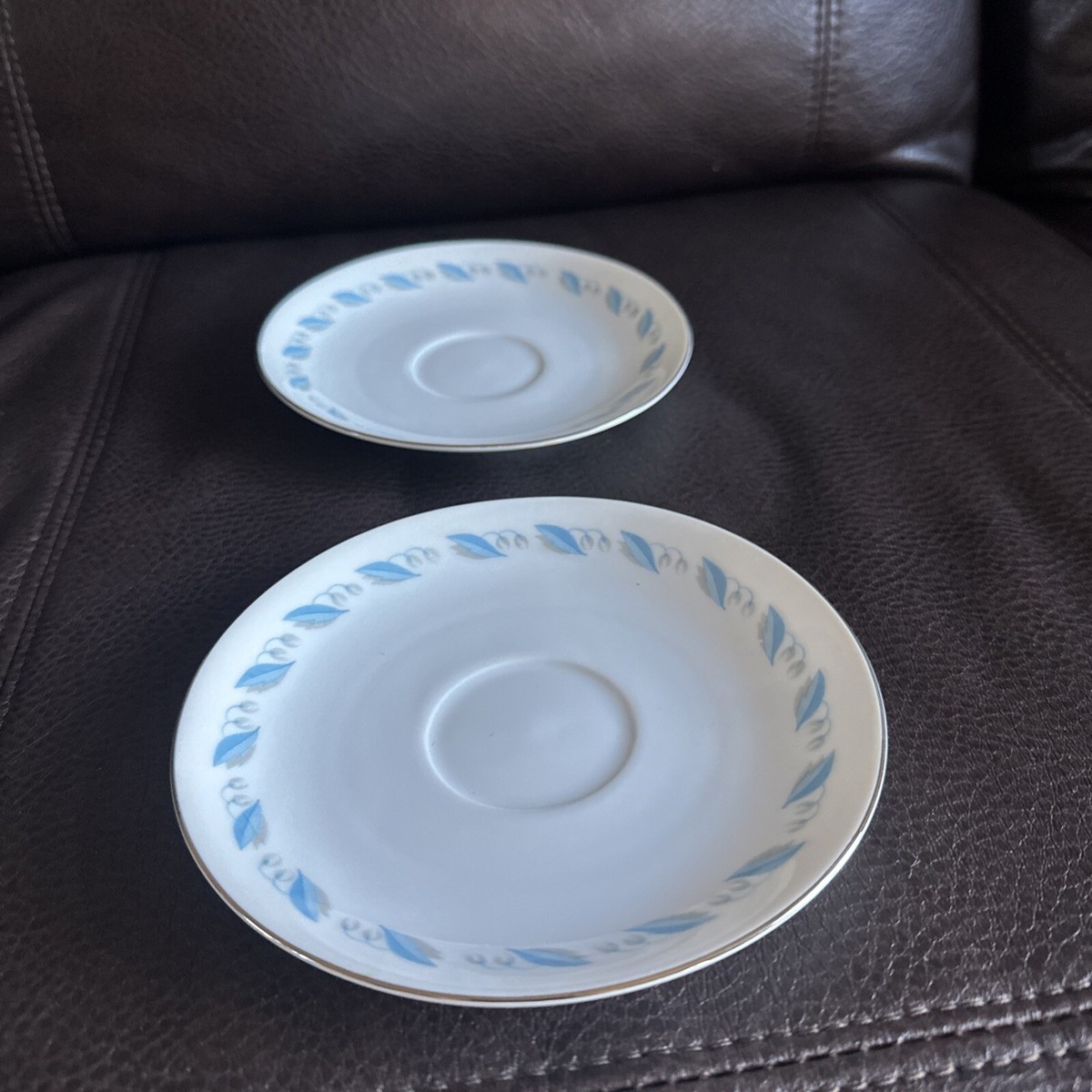 2) Abalone China Shy Japan 459 Flowers Platinum Trim Cup Saucer
