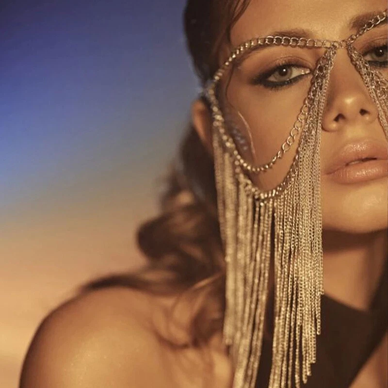 Women Veil Chain Mask Fashion Headwear Rhinestone Tassel Jewelry Dance Party - Image 3 of 4