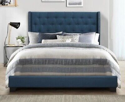 Queen Bed Frame Complete Set Rails Upholstered Headboard Bedroom Furniture Blue Ebay