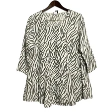 Match Point USA Linen Blouse Tunic Lagenlook Women Sz S Zebra Stripe Loose Relax
