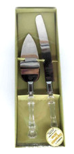 Stainless Steel Wedding Cake Server And Knife Clear Acrylic Handles Boxed Set