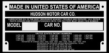 Terraplane Hudson Data Plate 1934 Vehicle Number Model Data Tag 1935 1936 Alum