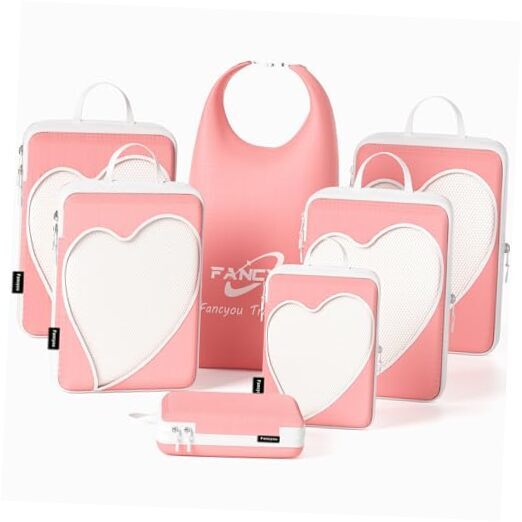 Compression Packing Cubes for Suitcases,  7 Set Travel Organizer Cubes for Pink-image
