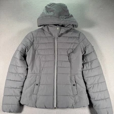 Hollister California Puffer Collection Jacket Womens Medium Gray Snap Collar