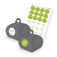 Itenga Set Fisch GrüN Danke M89 24X Geschenkbox Karton Mit Griff Grau U Sticker