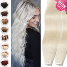 BLONDE Thick Tape In 100 Remy Human Hair Extensions Full Head Skin Weft 12"-24"