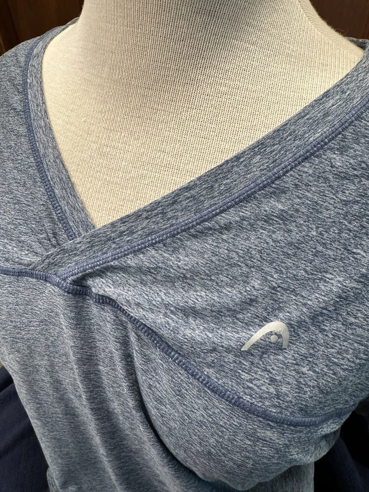 Top de tenis Head atlético para mujer talla LG azul manga corta cuello en V calce ajustado Foto 3 de 4