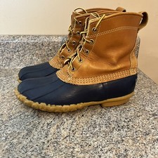 LL BEAN Duck Boots Maine Hunting Shoe Womens Size 7 Brown / Blue GUC