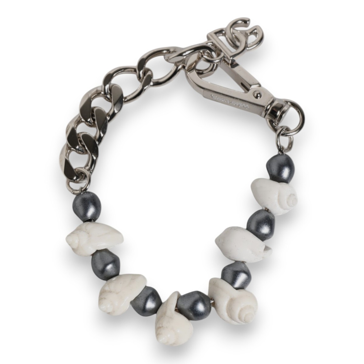 DOLCE & GABBANA Bracelet Silver Tone Brass Beaded Shell DG Logo