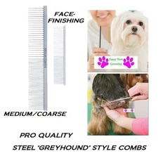 Master Grooming Tools PRO Medium-Coarse 2 pc GREYHOUND Steel COMB SET HAIR Pet