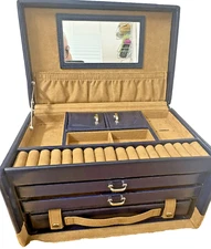 Wolf Designs Navy Blue Leather Jewelry Organizer Travel Case Display