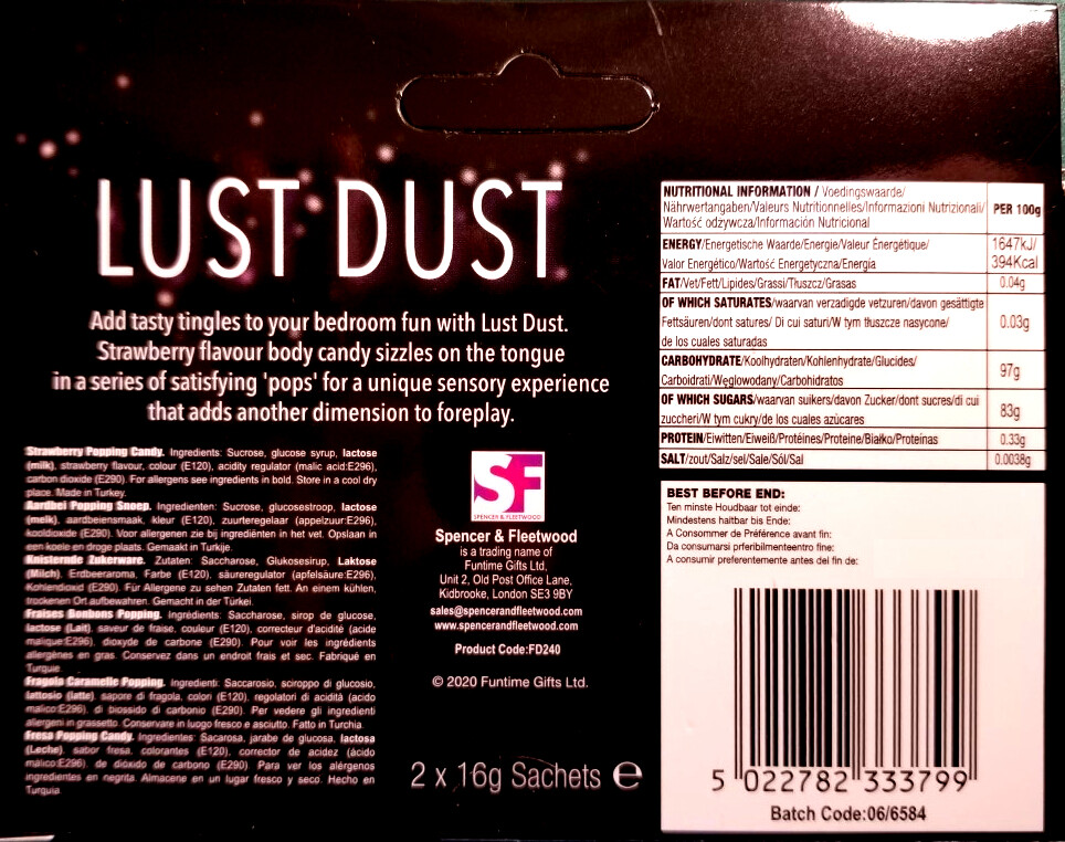 Strawberry BODY POPPING CANDY Lust Dust Fun Naughty Sweets Adult Edible