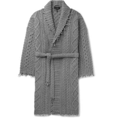 Alanui - Fringed Cable-Knit Cashmere and Wool-Blend Cardigan - Gray Men s Medium