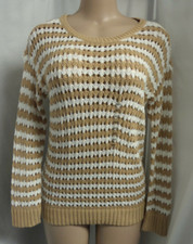 LOFT BEIGE WHITE OPEN KNIT CAREER CASUAL LONG SLEEVES SWEATER SIZE: MP NWT