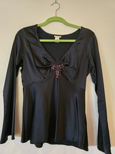 Nathalie Seaver Black Silk Satin Blouse Seaver USA Made/Y2K/Dark Academia Size M