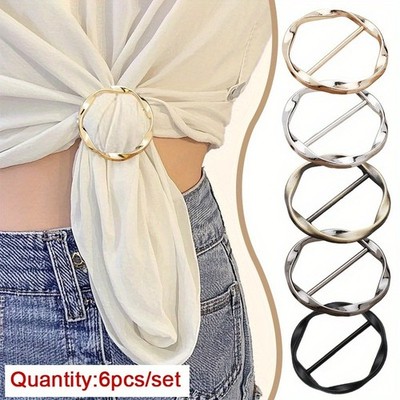 6PCS Twisted Metal Ring Shirt Clips Adjustable Clothing Cinch Buckles Women Men