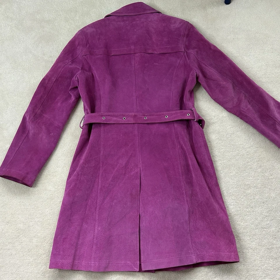Vintage Y2K Terry Lewis Purple Suede Leather Trench Coat Women’s XS Belted - Image 2 of 4