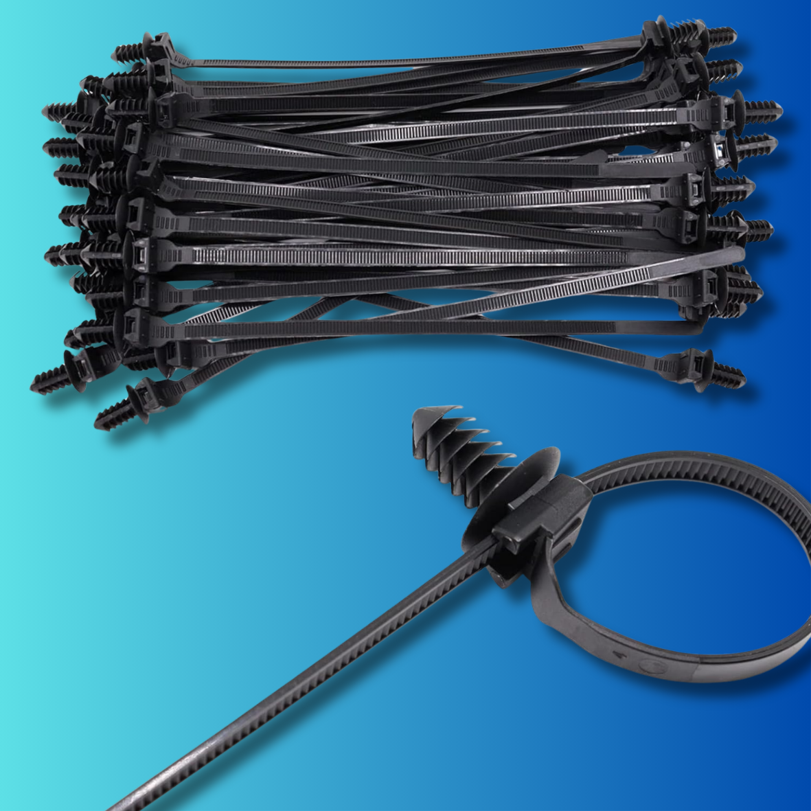 100-Pack Black Push Mount Zip Ties with Fir Tree Push Pins