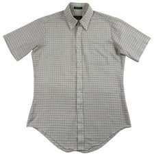 Vintage 70s Sears Perma-Prest 15-1/2" Regular Cut White Brown Office Dress Shirt