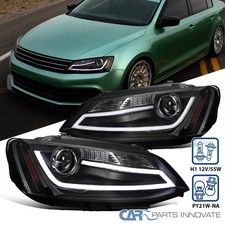 Black Fits 2011-2018 Vw Volkswagen Jetta Mk6 Led Strip Projector Headlights Lamp