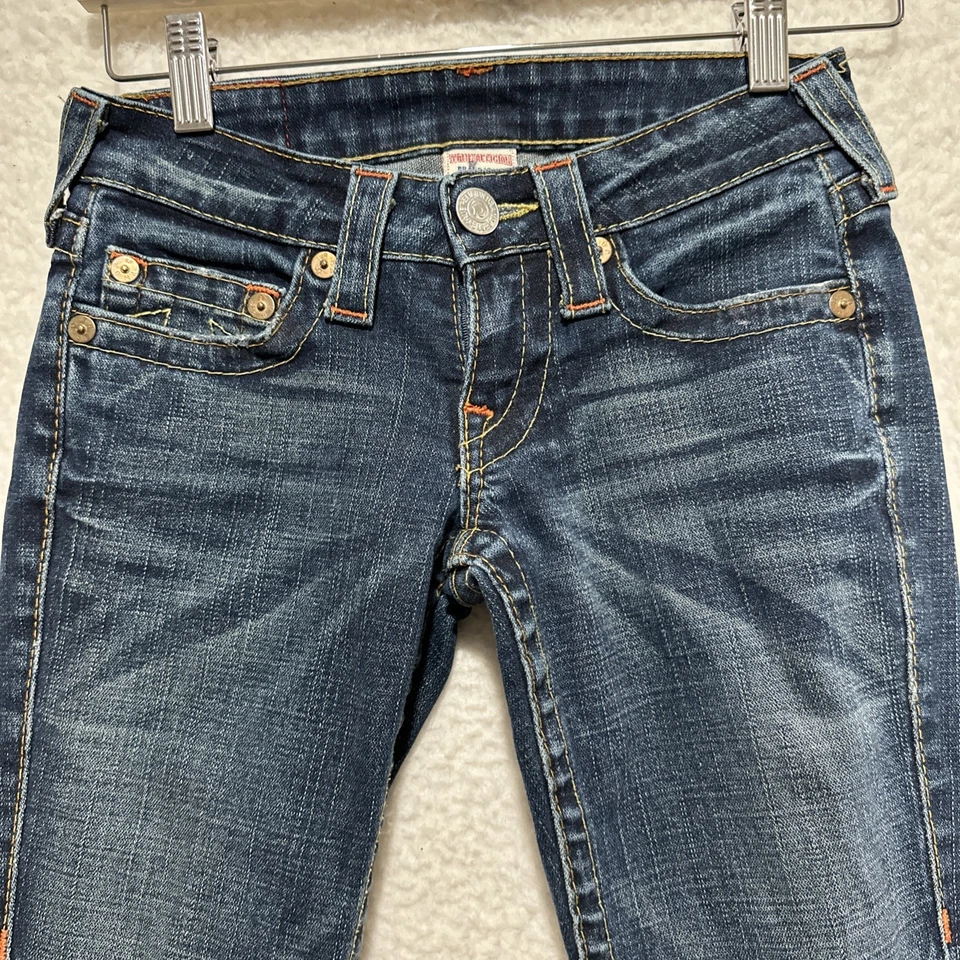 Vintage True Religion Women’s BOBBY FLARE Blue Denim Jeans Size 24X29 USA Made - Image 4 of 4