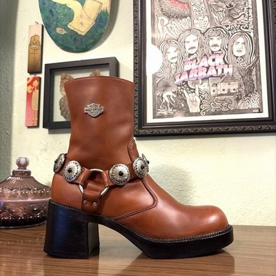  Vintage Harley Davidson Chunky Platform Boots w/ Custom Concho Harnesses READ
