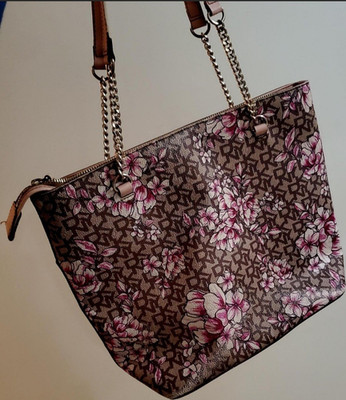 DKNY Cherry Blossom Print Logo Tote Shoulder Bag with Charm, Gold Hardware