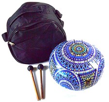 Happy Drum 8"  Steel Tongue Drum Set Fatima Hand Evil Eye Blue Mandala Design