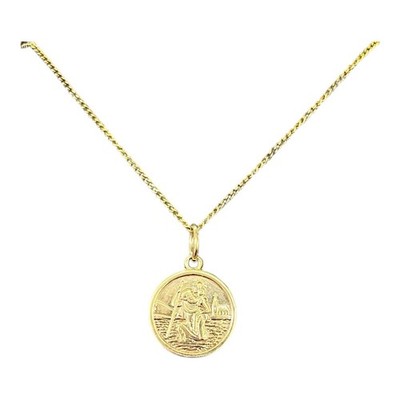 9ct 9K Yellow Gold St Christopher Round Medallion Pendant 14mm 1.80 Grams. New