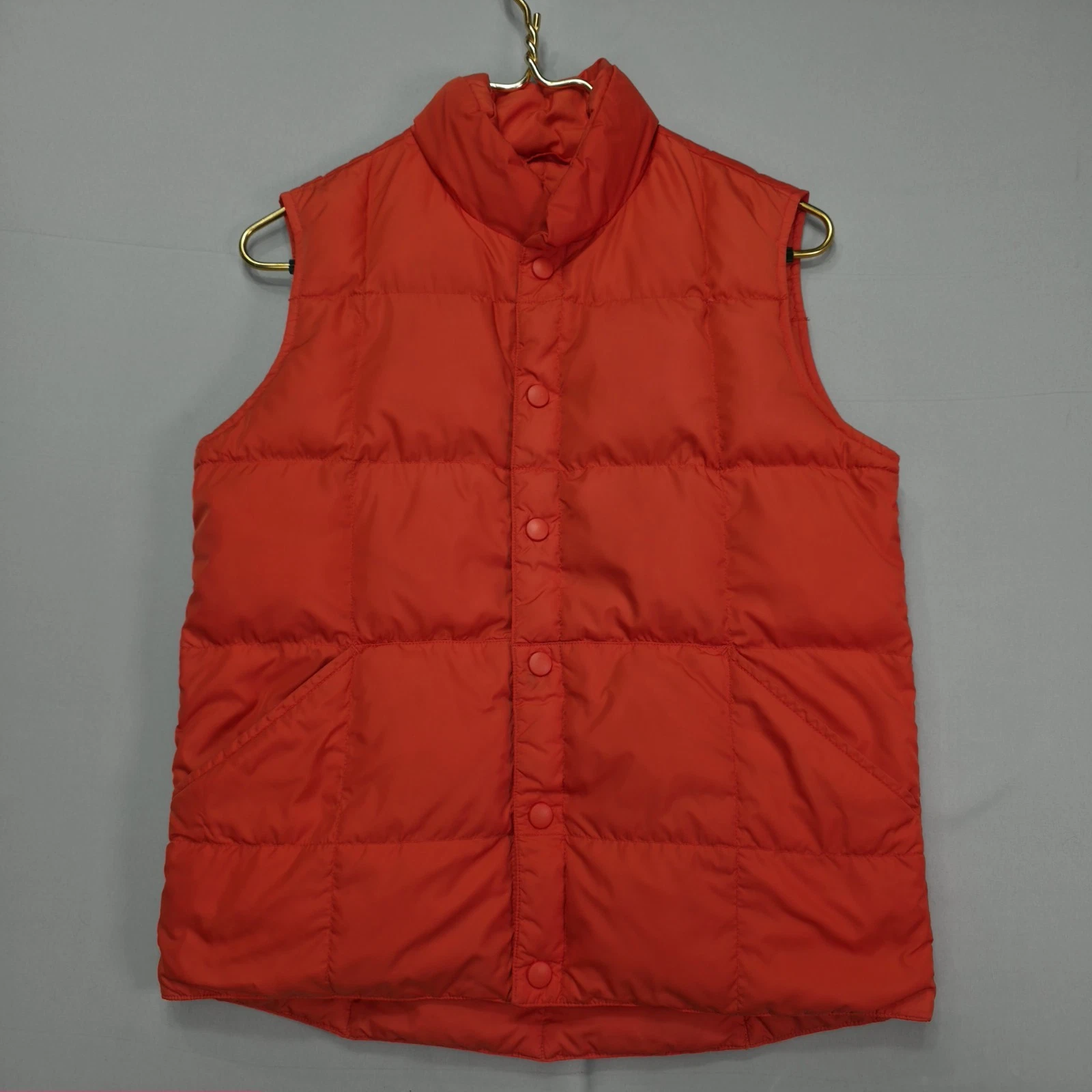 Lands End Down Vest Mens Medium Red Puffer Snap Front Outdoor Warm Insulated