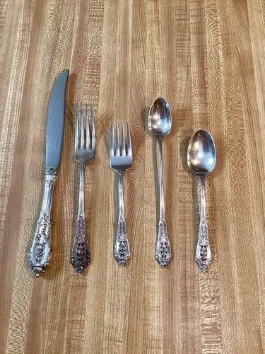 Vintage Wallace Rose Point Sterling Silver 5 Piece Flatware