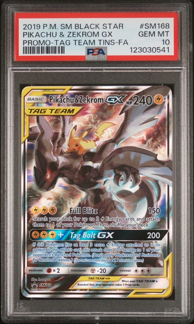 2019 POKEMON SM BLACK STAR PROMO #SM168 FULL ART/PIKACHU & ZEKROM GX PSA 10