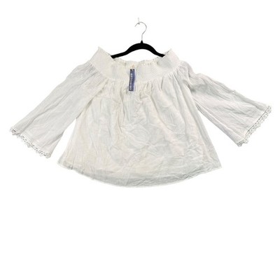 Artisan New York White Off Shoulder Smocked Blouse M Coquette Ethereal NWT