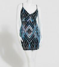 Emerald Sundae Women Blue Junior Sequin Sleeveless Bodycon Dress Sz Small