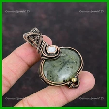 Copper Moss Prehnite Gemstone Rainbow Moonstone Wire Wrapped Wife Trendy Pendant