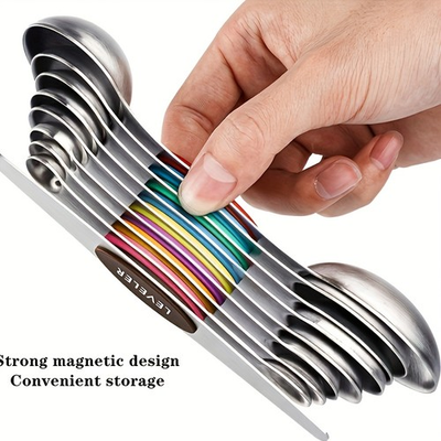 #ad #ad 9pcs Magnetic Measuring Spoon Set Dual Sided Tea Spoons with Leveling Tool $6.99