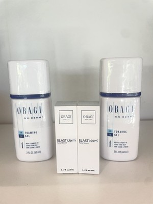 2X Obagi Nu-Derm Foaming Gel Face Cleanser 2 Fl Oz /60 ml + 2 elastiderm serum 