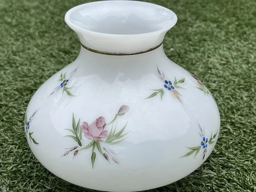 Vintage Milk Glass Lamp Shade Floral Hand Painted Globe 6.5” Fitter