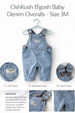 OshKosh B'gosh Blue Denim Overall Heart Pattern Adjustable Straps 3M Unisex