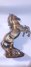 Ancienne statue cheval d'élevage figurine résine argent et or craquelé décoration maison