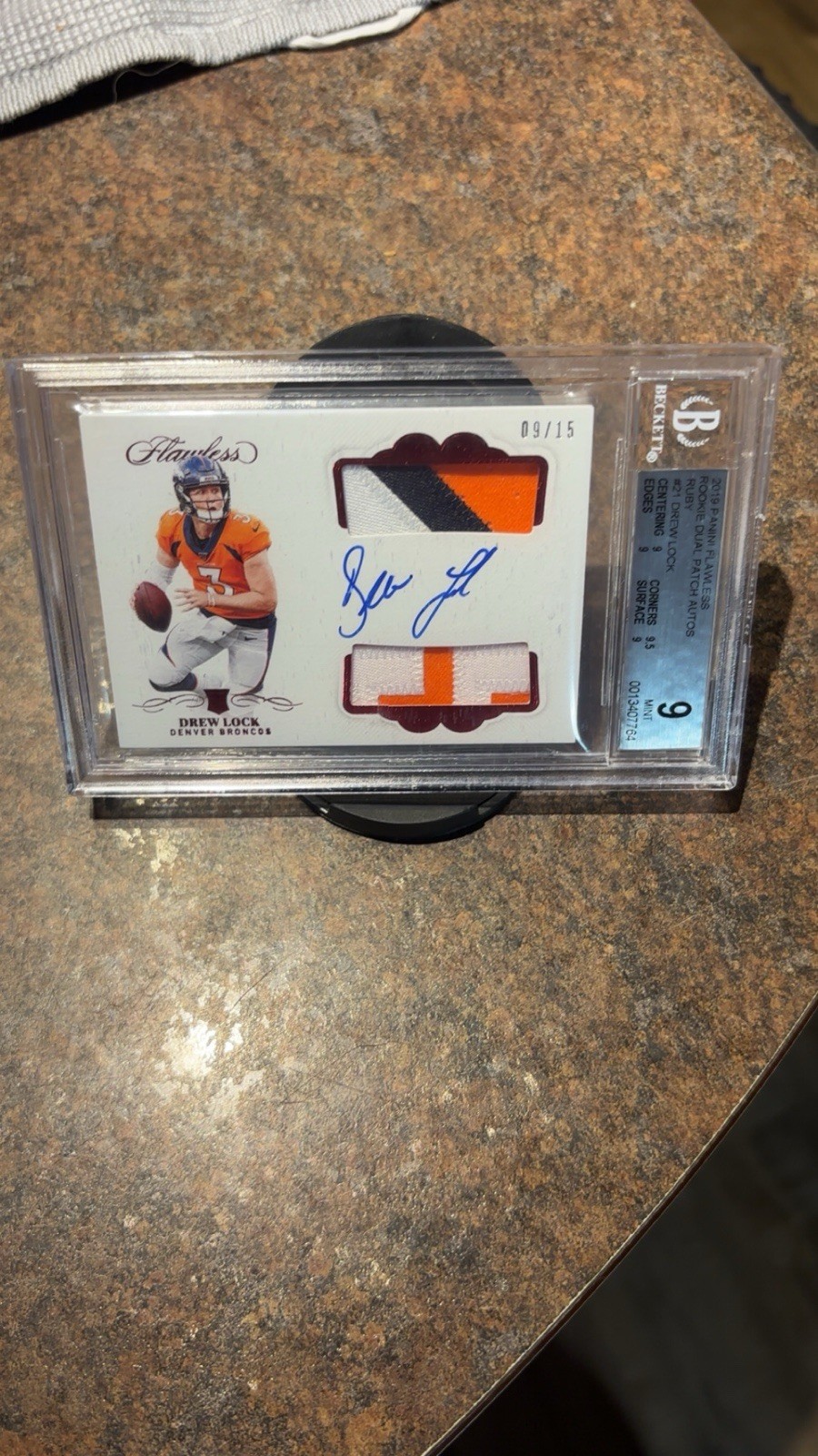 Panini Flawless 2019 Drew Lock Broncos DPA-DL Ruby RPA /15 BGS 9 view 2