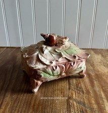 Vintage Ceramic Pomegranate Trinket Box Footed Lidded Jewelry Box