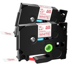 Red on White 12mm Tape For Brother P-touch TZ TZe-232 PT-D210 Label Maker 2PK