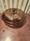 Vintage PYREX 024 Amber Glass Round 2 Quart Casserole with Lid Square Knob